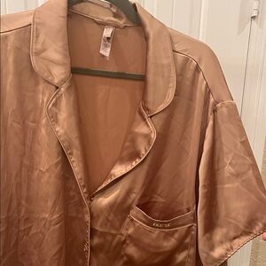 SKIMS Satin Button-Up Top in Bronze-Tone